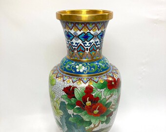 Vintage Chinese Cloisonné Vase Large 10.5 In. Tall