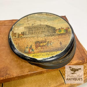 Antique Victorian Snuff Box, Lacquered Paper Mache 19th Century, ca. 1800s