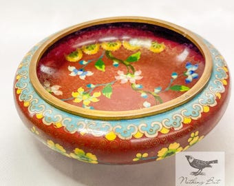 Vintage Chinese Cloisonné: Cloisonne Bowl with Floral Cover, Early
