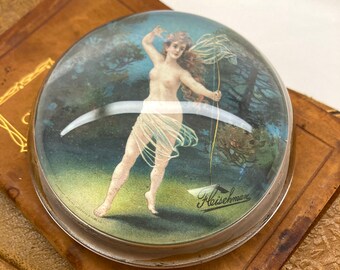 Antique Victorian Lady Cupid Advertising Paperweight Fleischman Roses New York Florist, ca. 1910s - 1920s