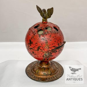 RARE Antique Cast Iron Centennial Globe Bank With Original Paint, WORKING BELL Enterprise, U.S., ca. 1875