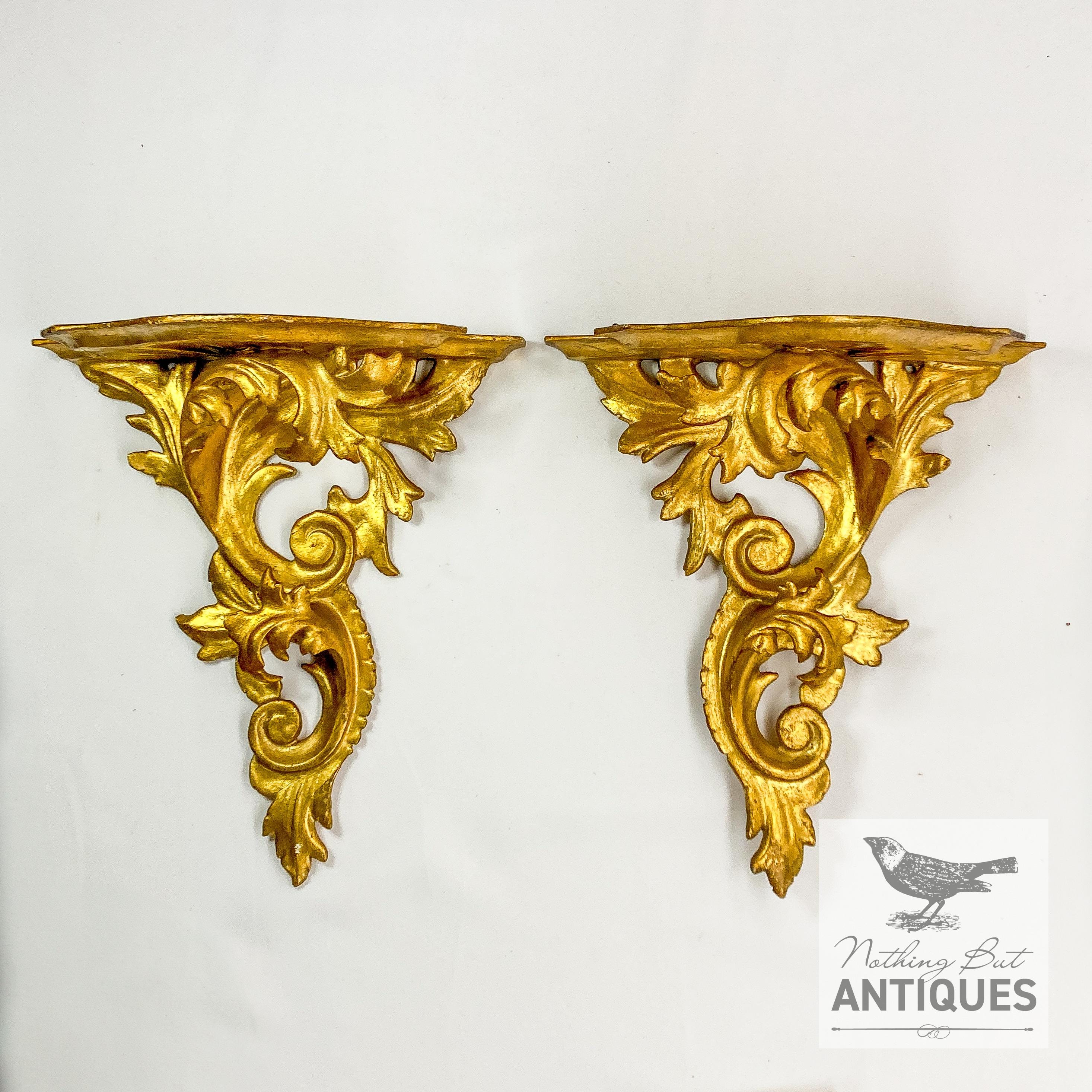HARPOON 8-Inch Shelf Brackets 2-Pack – Heavy Duty Wall Brackets, Baroque Decorative Design, Brushed Gold Finish For Kitchen & Home Shelves