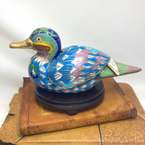 Antique Cloisonne Covered Duck Trinket Box With W… - image 1