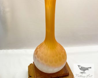Antique Peach & White Mother-of-Pearl Satin Glass Vase in Optic Honeycomb Pattern, 12 in., ca. 1900s