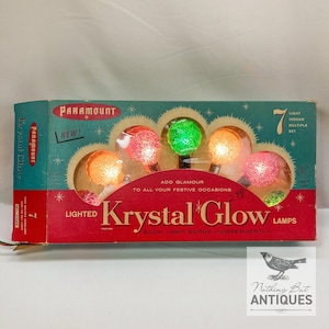RARE Vintage MCM Christmas Box of Krystal Glow Christmas Tree Lights, Paramount WORKING, ca. 1950s