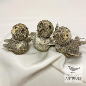 Vintage MCM Putz Christmas Mica Covered Bird Ornaments, Frankel Asso Inc, Set of 3, c. 1956