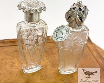 Antike französische Mini Parfümflaschen, La Castillere Pomme D'Amour mit Glasperlen, SELTENES 2er-Set, ca. 1920er - 30er Jahre