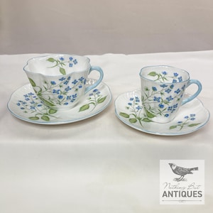 Vintage Shelley Dainty American Brookline Tea & Demitasse Cup and Saucer Sets, Set of 2, 4 Pieces, ca. 1944 - 66