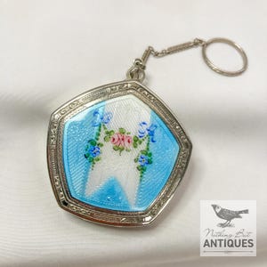 Antique Victorian Pentagon Shaped Guilloche Compact With Ring Holder, ca. 1900s