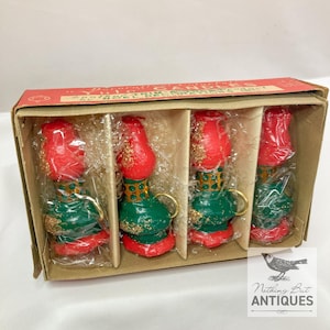 Vintage kerst MCM-wasolielampkaarsen in originele doos, set van 4, JAPAN, ca. jaren 1950