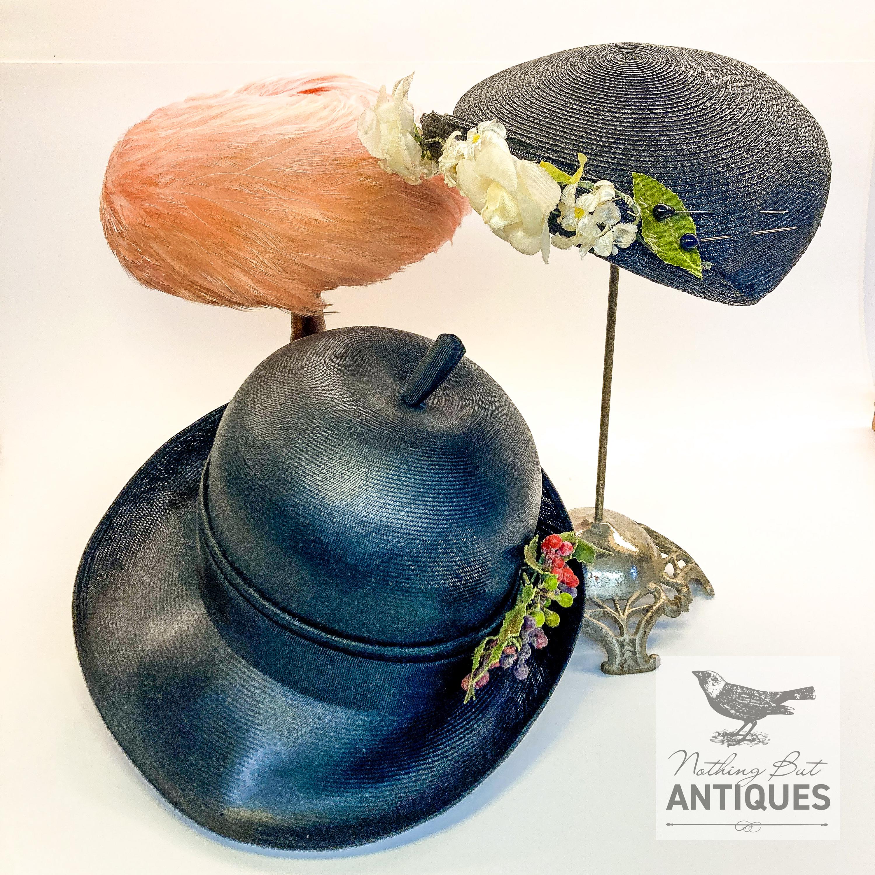 Vintage 50s- Dark Navy Cartwheel Wide-Brim Sun Hat with Velvet Ribbon Cartwheel Sun Hat - Etsy main image 2