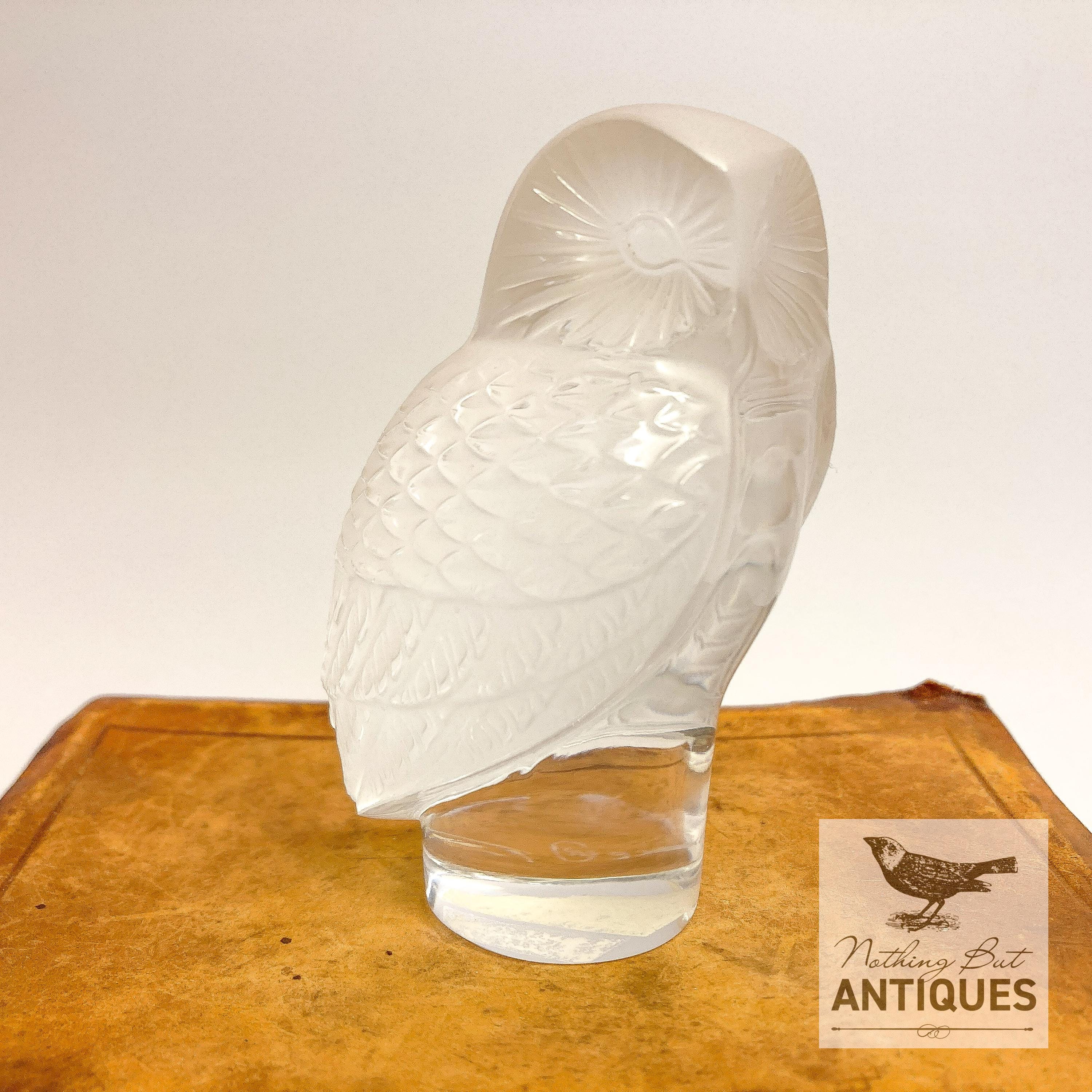 Vintage Lalique Frosted Owl Crystal Paperweight, 3.5 in., ca. 1990s