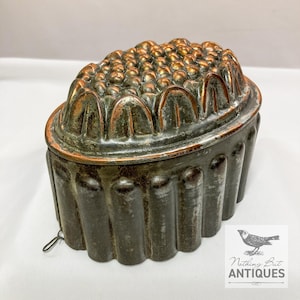 Antique Victorian Primitive Copper & Tin Hand Wrought Pudding Bakeware Mold, Sunflower Motif, ca. 1880s