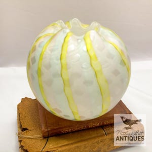 Antique Art Nouveau Rainbow Satin Glass Rose Bud Bowl in Quilted Diamond Pattern, ca. 1800s