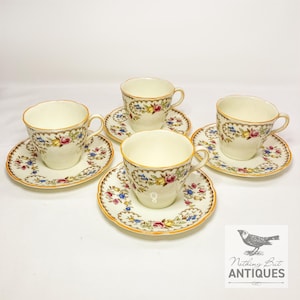 Vintage Royal Doulton Demitasse Cup & Saucer Sets, Beaufort Pattern, Sets of 4 and 2, ca. 1930s - 60