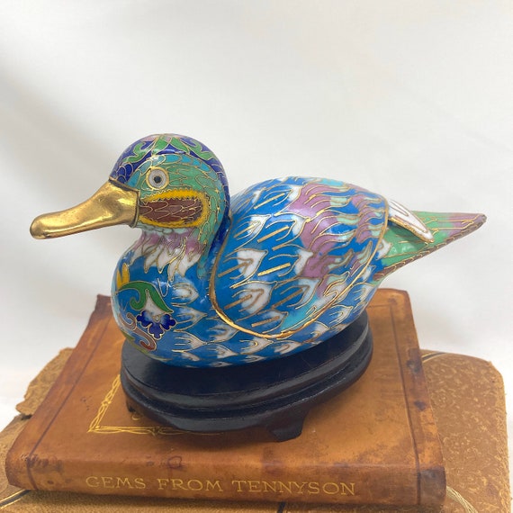 Antique Cloisonne Covered Duck Trinket Box With W… - image 5