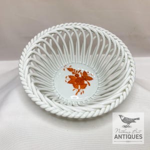 Vintage Herend Apponyi Chinese Bouquet Rust AOG Basketweave Candy Dish, Numbered 7371, ca. 1980