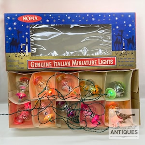 Vintage MCM Christmas Box of NOMA Christmas Tree Lantern Lights, Rare WORKING Italian, ca. 1960s - 70s