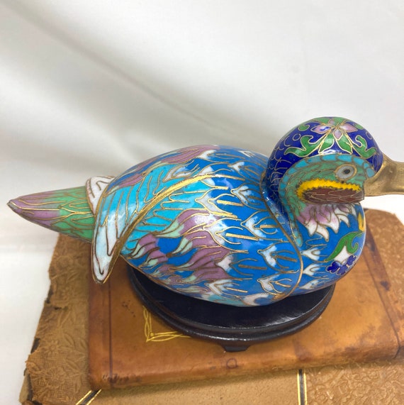 Antique Cloisonne Covered Duck Trinket Box With W… - image 7