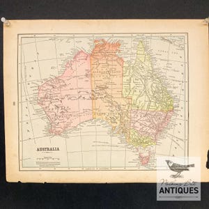 Antique Victorian Maps of AUSTRALIA & AFRICA, GENUINE Double-Sided Atlas Maps, ca. 1890
