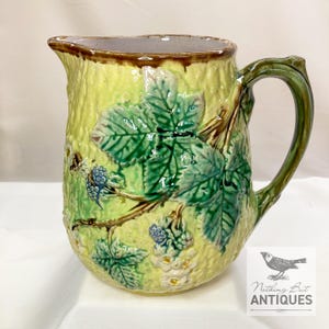 Antique Victorian Majolica Large Blackberry Pitcher, ca. 1880s