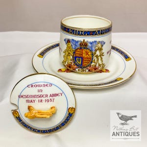 Antike König Edward VIII 1937 Krönung Paragon China Gedenk Marmeladentopf mit Teller, ca. 1937