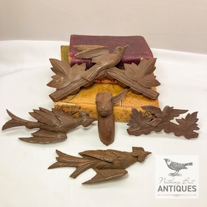 Vintage Black Forest Cuckoo Clock Trim Pieces, Birds & Stag, Lot of 5, ca. 1960s - 70s