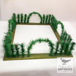 RARE Vintage Christmas Dyed Goose Feather Christmas Tree Fence, Hedge With Red Berries, ca. 1950s