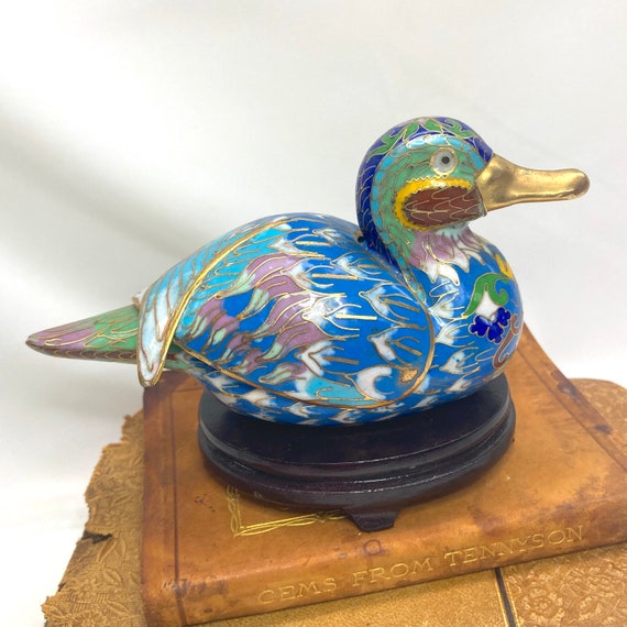 Antique Cloisonne Covered Duck Trinket Box With W… - image 6