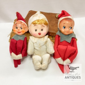 Vintage Christmas Knee Hugger Pixie Elves, Set of 3, ca. 1960s