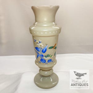 Antique Victorian Large Bristol Glass Hand Blown & Enameled Glass Vase, 10 in., ca. 1890