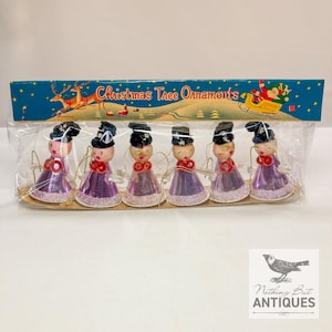 Vintage Christmas MCM RARE Angel Ornaments With Packaging, Spun Cotton & Chenille, JAPAN Set of 6, ca. 1950s
