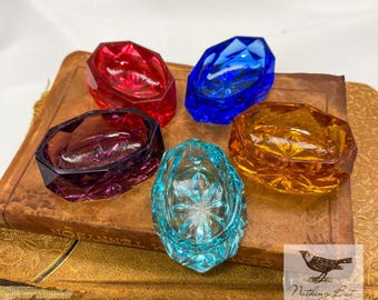 RARE Victorian Antique Cut Crystal Salt Dips Cellars, Multicolored Sold Separately, ca. 1880s