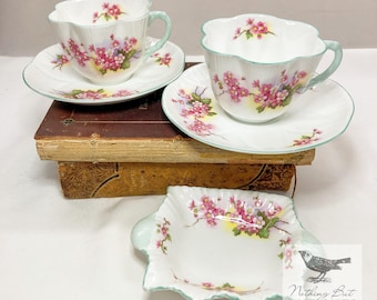 Vintage Shelley Tea Cup & Saucer Sets Summer Glory Pattern, Set of