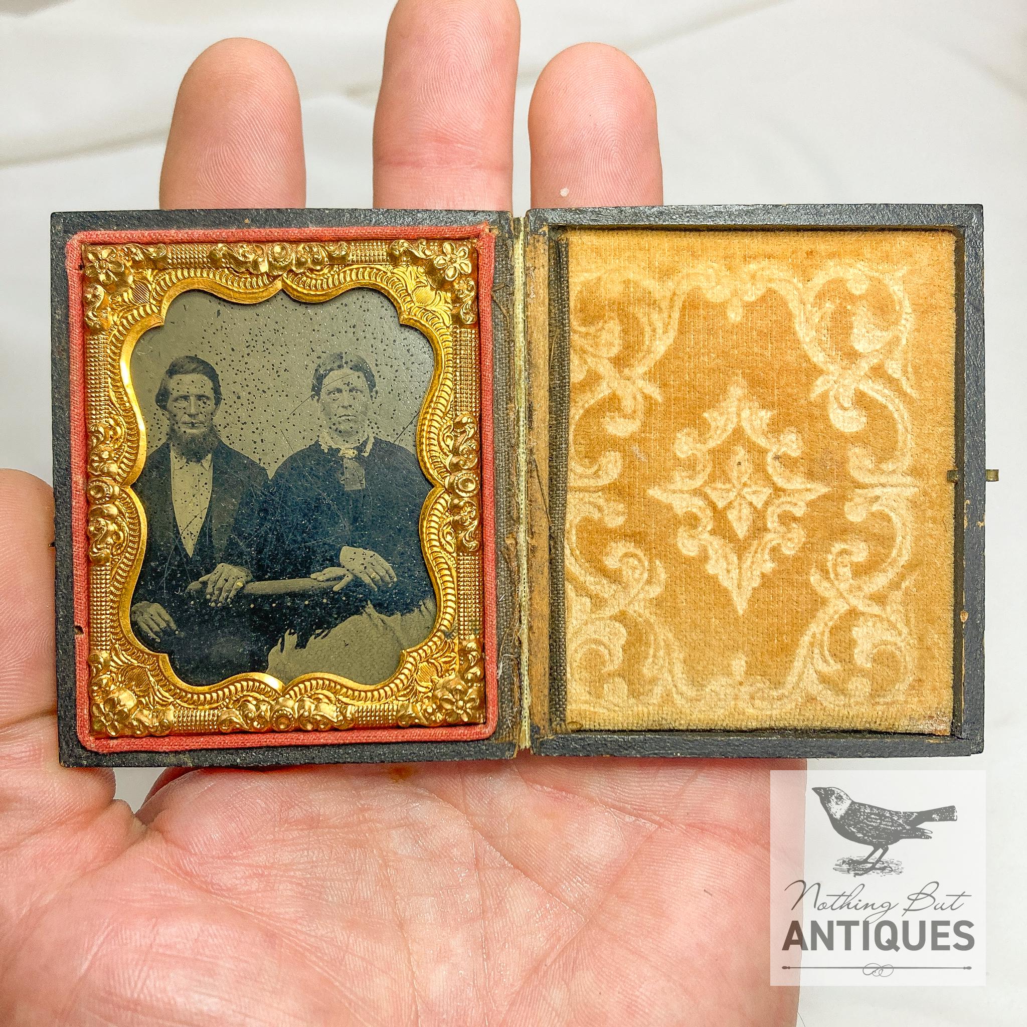 アンティーク ビクトリア朝のブリキ製カップル型、金箔フレームの