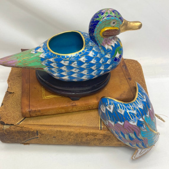 Antique Cloisonne Covered Duck Trinket Box With W… - image 2