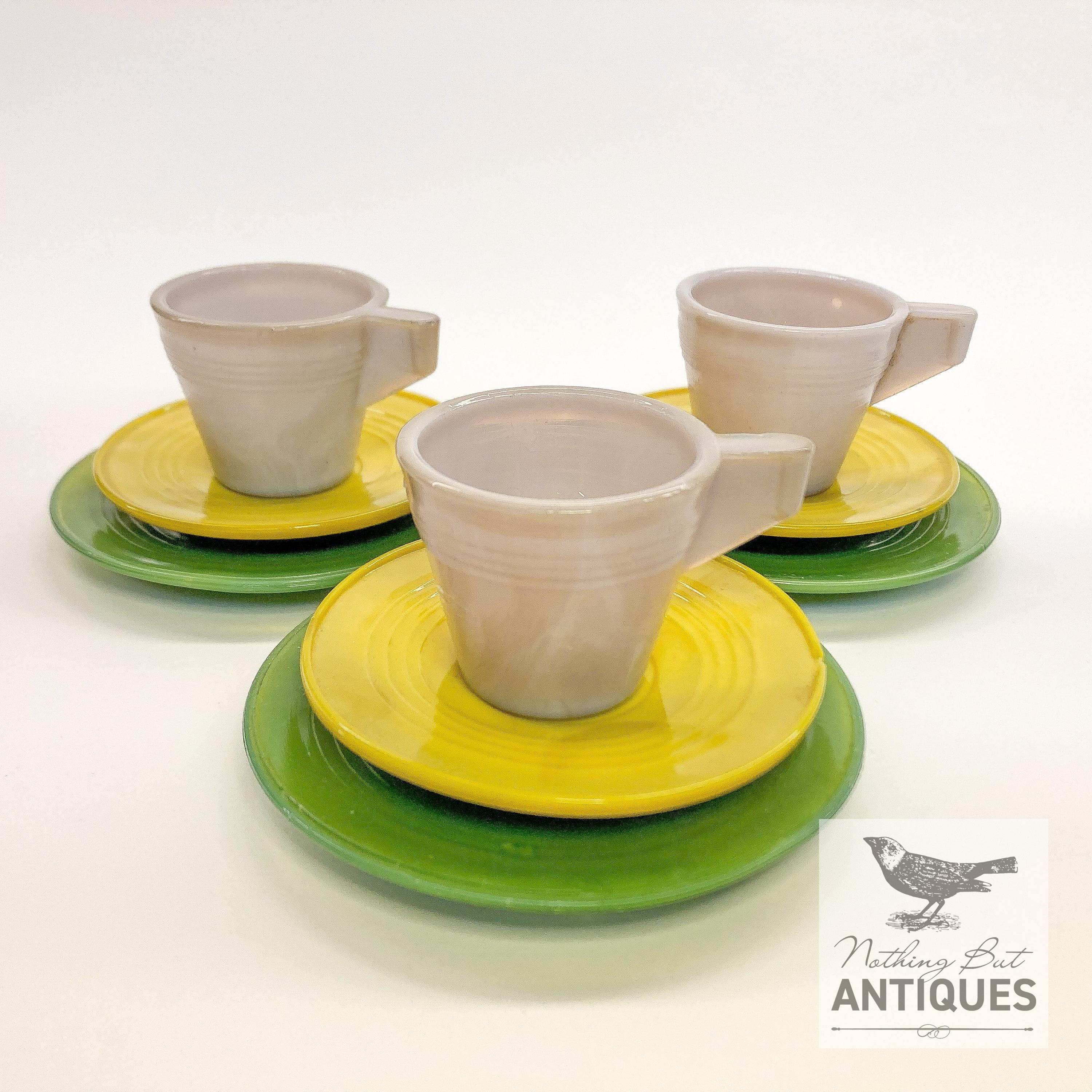 Antique Art Deco Akro Agate Children's Coffee/tea Sets With Pots