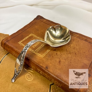 Antique Edwardian Sterling Silver Gold Washed Sauce Ladle, Monogrammed JULIA, ca. 1910s