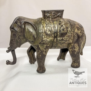Antique Cast Iron Elephant With Howdah Bank With Original Paint, A.C. Williams, U.S., ca. 1905 - 34