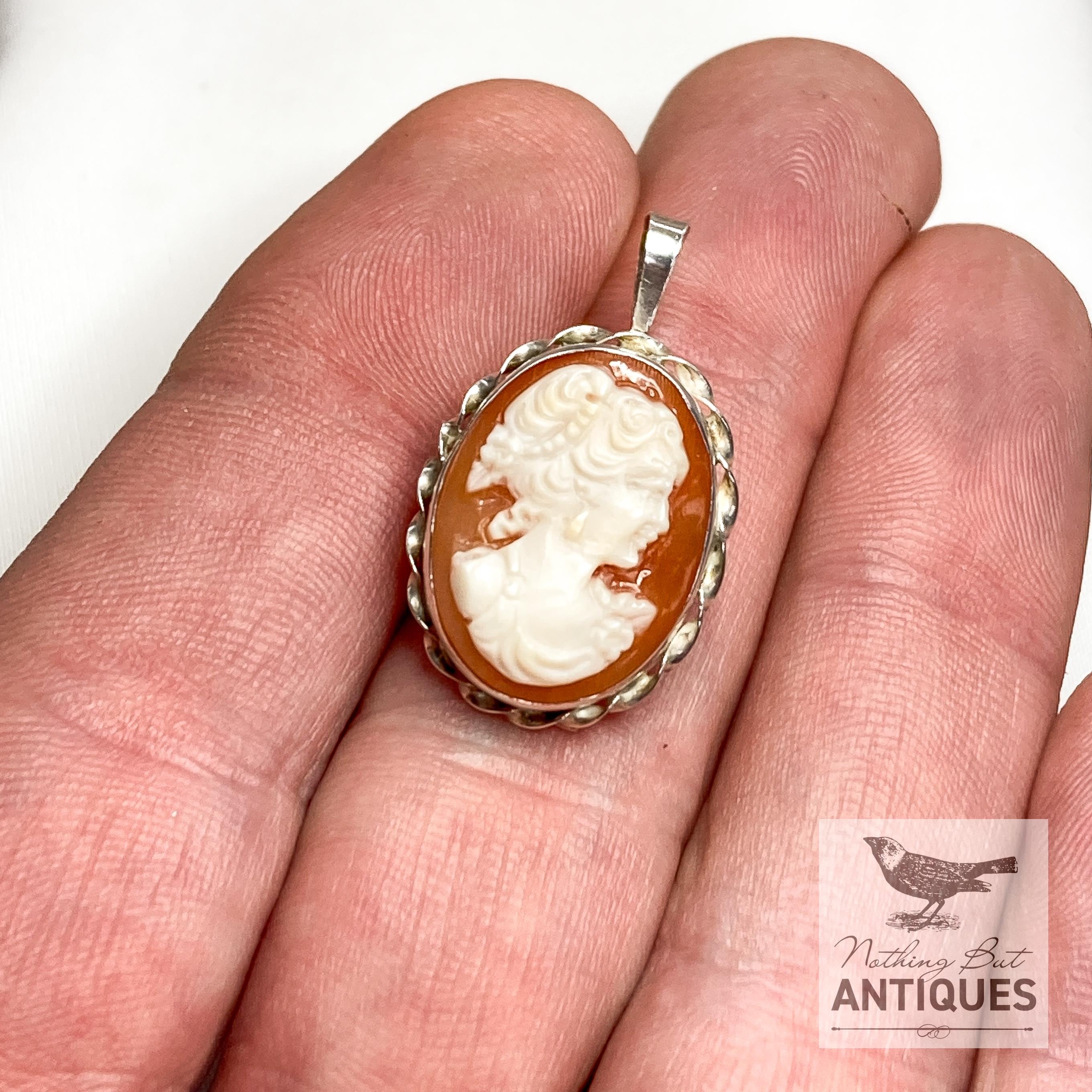 Antique Edwardian Carved Shell Cameo Brooch Pin Pendant, Sterling ...