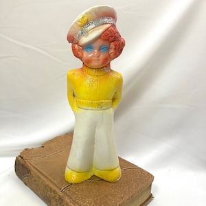 Antique Chalkware Carnival Figurine, Sailor Girl, 9 in., ca. 1930s - 1940s
