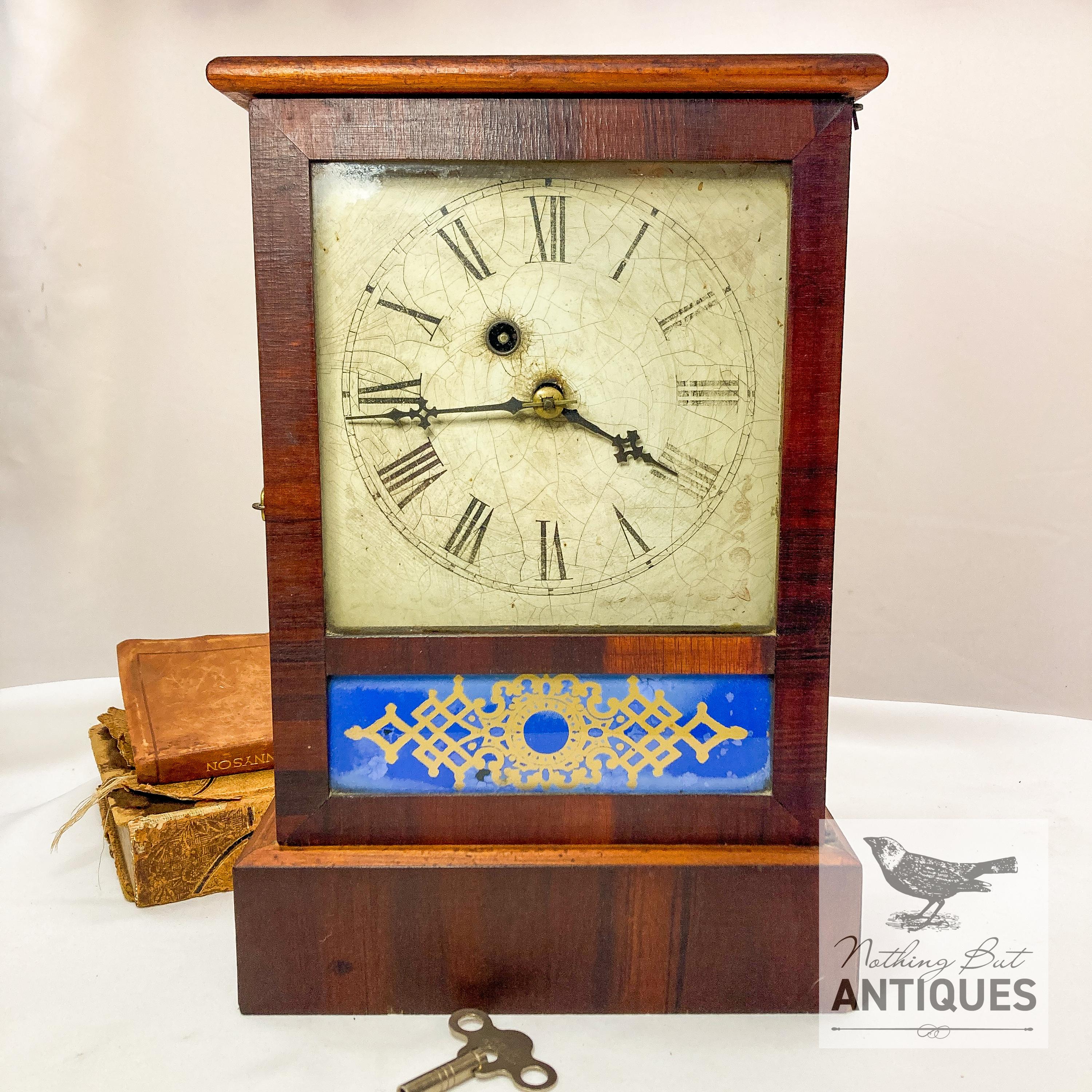 Antique Waterbury 30-hour Reverse Painted Cottage Bracket Clock