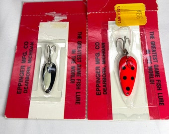 Vintage NOS MIB Dardevle Midget Fishing Fly Lures by Eppinger Mfg. Co., Set of 2, ca. 1970s