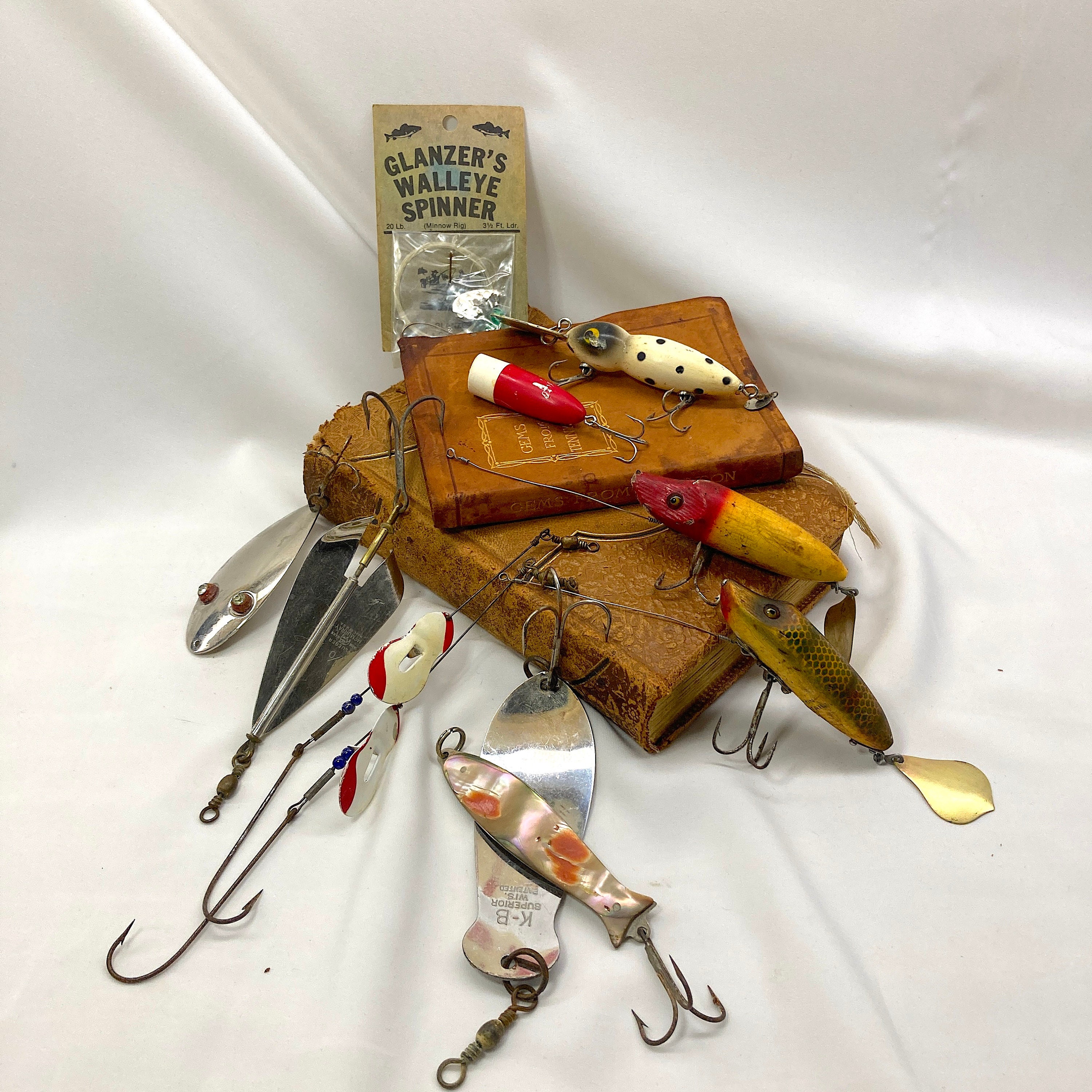 Three Vintage Olympique Brass Spinner Lure with Red Bead