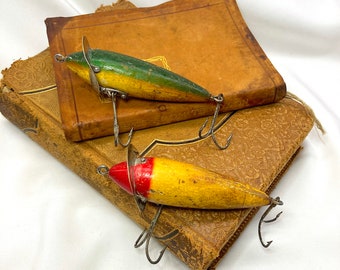 Antique Heddon 210 Surface Metal Collar Fishing Lures Without Eyes Set of  2, Ca. 1920s 