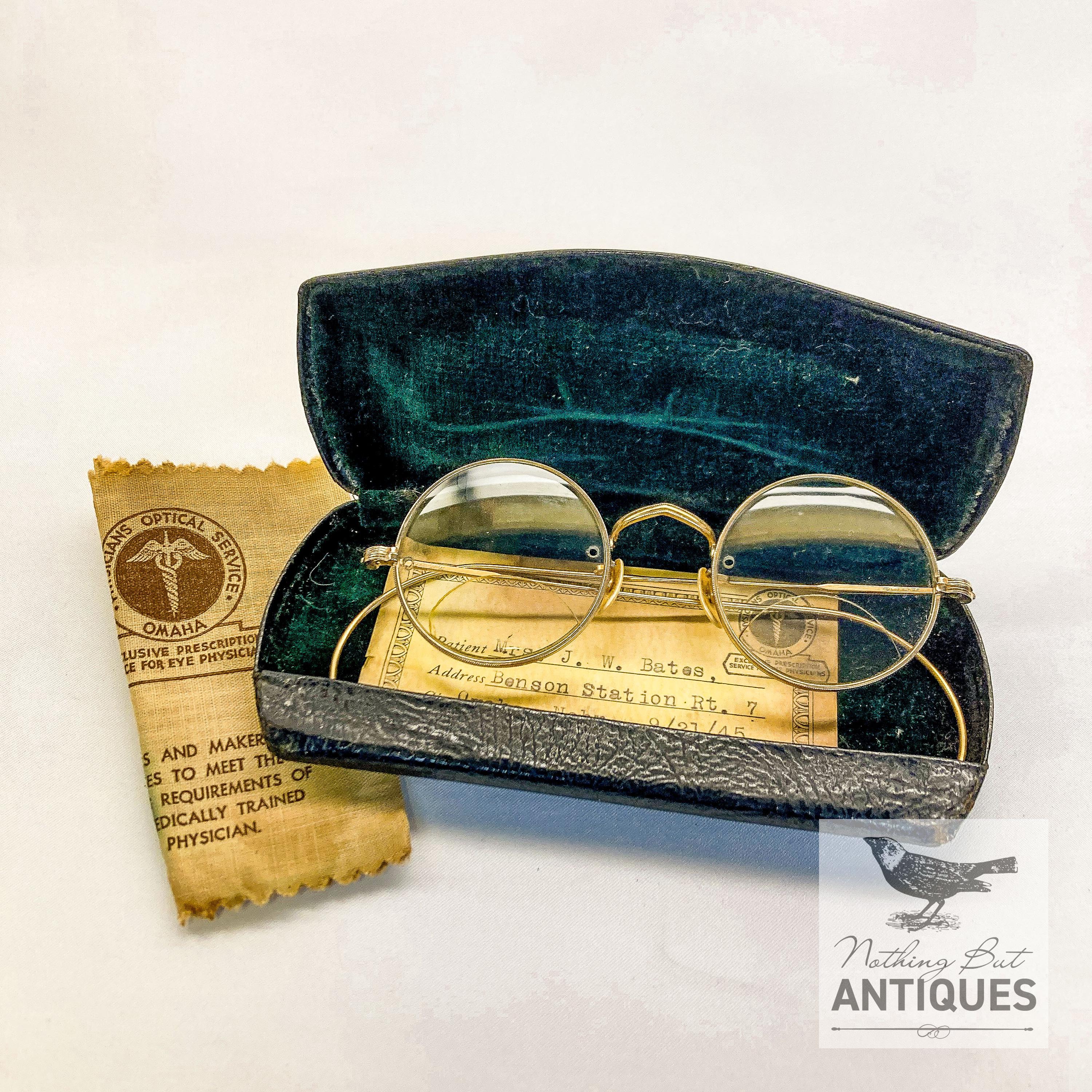 Antique 12K Gold Filled Round Eyeglasses With Original Case  display picture 2