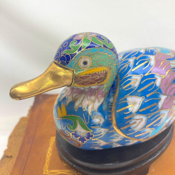Antique Cloisonne Covered Duck Trinket Box With W… - image 4