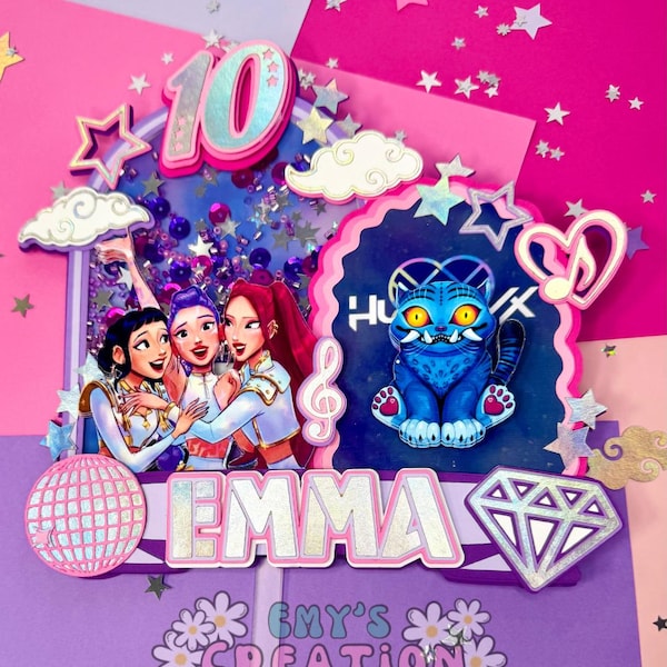 Kpop Demon Hunters Cake Topper • Personalized 3D Birthday Decoration • Custom Name & Age Party Decor