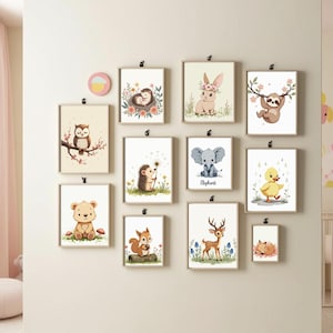 Lot d'oeuvres d'art murales animal pour chambre de bébé | 20 impressions de bébé animal SVG et PDF | Décoration imprimable pour chambre d'enfants | Pépinière du zoo de la jungle boisée | Téléchargement instantané