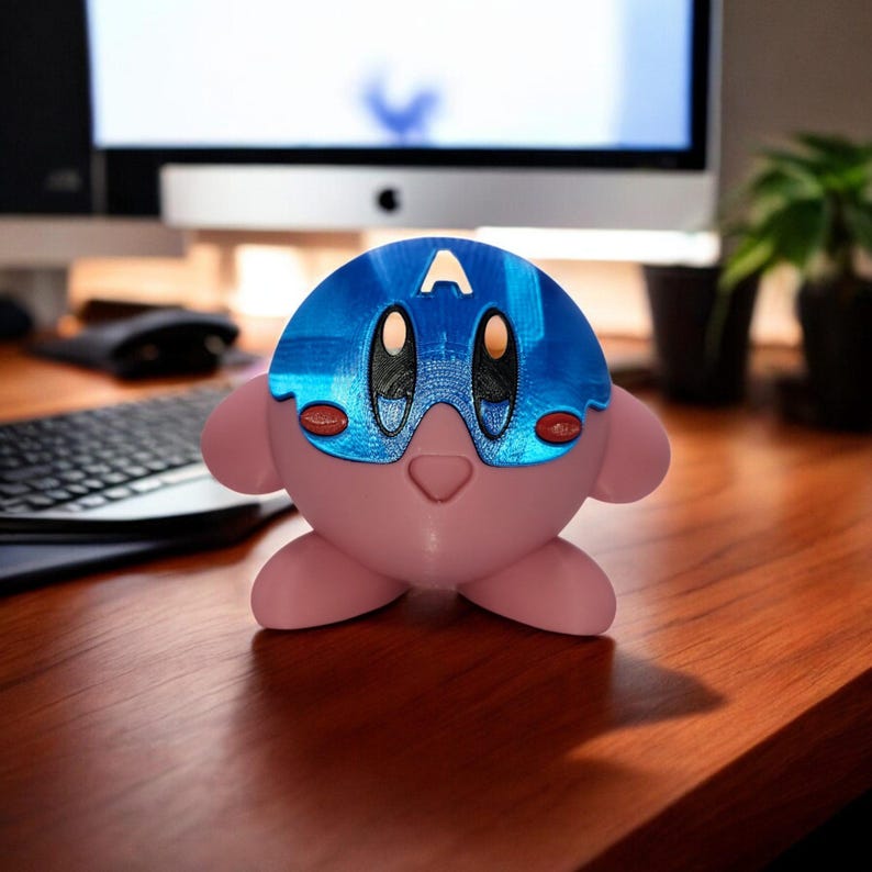 Captain America Kirby 3D Printed Model - Kirby Game Collectible Figurine fan art desk pet image 1